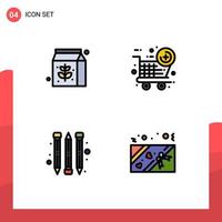 Filledline Flat Color Pack mit 4 universellen Symbolen für Essen, Liebe, schwarzer Freitag, Bleistift, 94 bearbeitbare Vektordesign-Elemente vektor