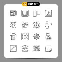 Stock Vector Icon Pack mit 16 Linienzeichen und Symbolen für intelligente Lösungsidee Align Bulb Product editierbare Vektordesign-Elemente