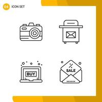 4 Icon Set Line Style Icon Pack Umrisssymbole isoliert auf weißem Hintergrund für responsive Website, die kreativen schwarzen Icon-Vektorhintergrund entwirft vektor