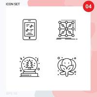 mobil gränssnitt linje uppsättning av 4 piktogram av film jul telefon app snöboll redigerbar vektor design element