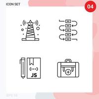 Packung mit 4 kreativen Filledline-Flachfarben des Signals entwickelt virtuose Satellitenprogrammierung editierbare Vektordesign-Elemente vektor