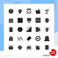 moderne Packung mit 25 Symbolen solide Glyphensymbole isoliert auf weißem Hintergrund für die Website, die kreativen schwarzen Symbolvektorhintergrund entwirft vektor