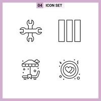 4-Benutzeroberflächen-Linienpaket mit modernen Zeichen und Symbolen von Optionen, Kreisspalte, Sonnenbett, Liebe, editierbare Vektordesign-Elemente vektor