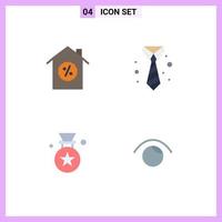 Packung mit 4 kreativen flachen Symbolen von Hausabzeichen Geschäftskleidung Auge editierbare Vektordesign-Elemente vektor