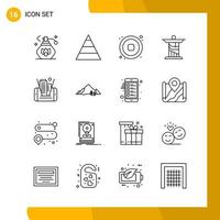 16 Icon Set Line Style Icon Pack Umrisssymbole isoliert auf weißem Hintergrund für responsive Website, die kreativen schwarzen Icon-Vektorhintergrund entwirft vektor