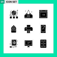 Packung mit 9 Solid Style Icon Set Glyphen-Symbolen für den Druck kreative Zeichen isoliert auf weißem Hintergrund 9 Icon Set kreativer schwarzer Icon-Vektor-Hintergrund vektor