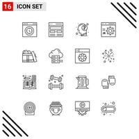 Stock Vector Icon Pack mit 16 Zeilenzeichen und Symbolen für die Entwicklung von bearbeitbaren Vektordesignelementen für die Browserschnittstelle