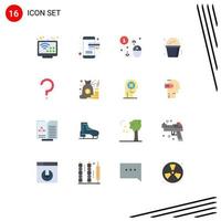 Stock Vector Icon Pack mit 16 Zeilenzeichen und Symbolen für Fragezeichen helfen beim Kauf von Essen Popcorn editierbare Packung kreativer Vektordesign-Elemente