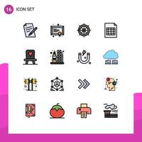 piktogrammsatz von 16 einfachen flachen farbgefüllten linien des stuhltisches nautisch excel reise editierbare kreative vektordesignelemente vektor