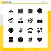 Stock Vector Icon Pack mit 16 Zeilenzeichen und Symbolen für Gadgets Geräte Benutzerschaltfläche Schraube editierbare Vektordesign-Elemente