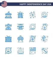 16 blå tecken för USA oberoende dag amerikan mat fyrverkeri smaskigt munk redigerbar USA dag vektor design element