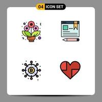 Stock Vector Icon Pack mit 4 Zeilen Zeichen und Symbolen für Bouquet Finance Browser Education Payments editierbare Vektordesign-Elemente