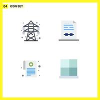 flaches Icon-Paket mit 4 universellen Symbolen für elektrische medizinische Berichte Sendeturmzertifikat verschreibungspflichtige Vektordesign-Elemente vektor