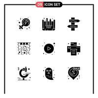 9 universelle solide Glyphenzeichen Symbole von Druckerei-Straßentastenpfeilen editierbare Vektordesign-Elemente vektor