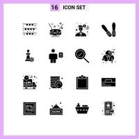 Gruppe von 16 soliden Glyphen Zeichen und Symbolen für Strategie-Schach-Party-Tools Geld editierbare Vektordesign-Elemente vektor