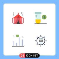 4 universell platt ikoner uppsättning för webb och mobil tillämpningar cirkus Graf tält Plats motor redigerbar vektor design element