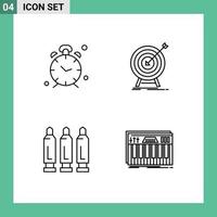 modern uppsättning av 4 fylld linje platt färger och symboler sådan som larm mål påminnelse träffa pistol redigerbar vektor design element