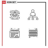 moderner Satz von 4 gefüllten flachen Farben Piktogramm von Herzdiagramm Hochzeitsfilmdiagramm editierbare Vektordesign-Elemente vektor