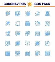 Corona-Virus 2019 und 2020 Epidemie 25 blaues Symbolpaket wie Coronavirus Waschbakterien medizinische Händepflege virales Coronavirus 2019nov Krankheitsvektor-Designelemente vektor