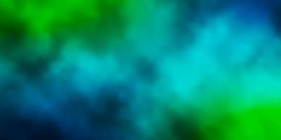 dunkelblaues, grünes Layout mit Wolkenlandschaft. vektor