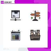 moderner Satz von 4 gefüllten flachen Farben Piktogramm der Lieferung Layout Produktnavigation Schönheit editierbare Vektordesign-Elemente vektor