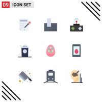 Packung mit 9 modernen flachen Farbzeichen und Symbolen für Web-Printmedien wie Eier, heiße Babynahrung, Kaffee, editierbare Vektordesign-Elemente vektor