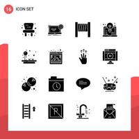 Packung mit 16 universellen Glyphen-Symbolen für Printmedien auf weißem Hintergrund kreativer schwarzer Symbolvektorhintergrund vektor
