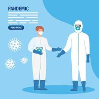 Menschen in Hazmat-Anzügen für Pandemie-Prävention Banner vektor