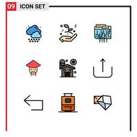 9 gefülltes flaches Farbkonzept für mobile Websites und Apps Scheune chinesische Währung Mönch Kaiser editierbare Vektordesign-Elemente vektor