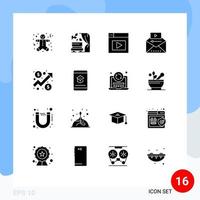 Stock-Vektor-Icon-Pack mit 16 Linienzeichen und Symbolen für Diagramm virales Video Web-Video-Marketing beliebte Video-editierbare Vektordesign-Elemente vektor