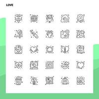 Set von Liebesliniensymbolen Set 25 Symbole Vektor Minimalismus Stil Design schwarze Symbole setzen lineares Piktogrammpaket