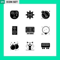 Packung mit 9 Solid Style Icon Set Glyphen-Symbolen für den Druck kreative Zeichen isoliert auf weißem Hintergrund 9 Icon Set kreativer schwarzer Icon-Vektor-Hintergrund vektor