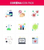 9 Flachfarben-Coronavirus covid19-Icon-Pack wie Science-Flakon-Shake-Hand-Virus-Covid-Viren-Coronavirus-2019nov-Krankheitsvektor-Designelemente vektor