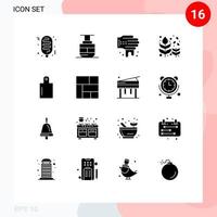 Gruppe von 16 modernen soliden Glyphen, die für goldene Lebensmittelwaschbaum gesetzt werden, fallen editierbare Vektordesign-Elemente vektor