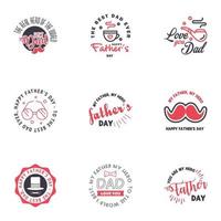 9 schwarze und rosa Reihe von Vektor Happy Fathers Day Typografie Vintage Icons Schriftzug für Grußkarten Banner T-Shirt Design Vatertag editierbare Vektordesign-Elemente