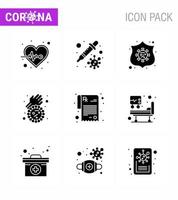 Corona-Virus-Krankheit 9 Solid Glyph Black Icon Pack saugt als verschreibungspflichtiger Virenschutz Covid-Bakterien virales Coronavirus 2019nov-Krankheitsvektor-Designelemente vektor