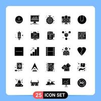 25 solide schwarze Symbolpaket-Glyphensymbole für mobile Apps isoliert auf weißem Hintergrund 25 Symbole setzen kreativen schwarzen Symbolvektorhintergrund vektor
