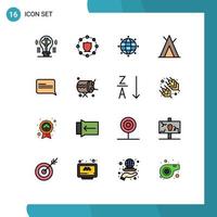 uppsättning av 16 modern ui ikoner symboler tecken för meddelande chatt nätverk wigwam läger redigerbar kreativ vektor design element