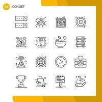 16 Icon Set Line Style Icon Pack Umrisssymbole isoliert auf weißem Hintergrund für responsive Website, die kreativen schwarzen Icon-Vektorhintergrund entwirft vektor