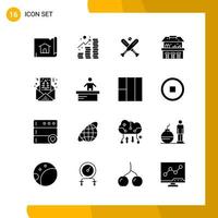 16 Icon Set Solid Style Icon Pack Glyphensymbole isoliert auf weißem Hintergrund für responsive Website, die kreativen schwarzen Icon-Vektorhintergrund entwirft vektor