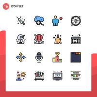 16 thematische Vektor-Flachfarben gefüllte Linien und editierbare Symbole der Glühbirnenvorschriften Avatar-Datenschutz menschliche editierbare kreative Vektordesign-Elemente vektor