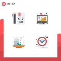flaches Icon-Paket mit 4 universellen Symbolen für Code-Management-Entwicklungsmünzen grüne editierbare Vektordesign-Elemente vektor