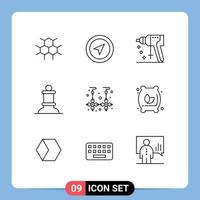 Stock Vector Icon Pack mit 9 Zeilenzeichen und Symbolen für Schmuck Drop Baufigur Bischof editierbare Vektordesign-Elemente