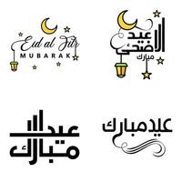 Packung mit 4 Vektoren aus arabischem Kalligraphietext mit Mond und Sternen von Eid Mubarak für die Feier des muslimischen Gemeinschaftsfestes