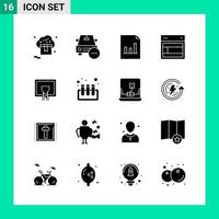 Packung mit 16 Solid Style Icon Set Glyphen-Symbolen für den Druck kreative Zeichen isoliert auf weißem Hintergrund 16 Icon Set kreativer schwarzer Icon-Vektor-Hintergrund vektor