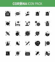 25 solides Glyphenvirus-Corona-Icon-Pack wie Sicherheitsereignis für die Quarantäne zu Hause, das virale Coronavirus 2019nov-Krankheitsvektor-Designelemente wäscht vektor