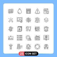 25-zeiliges schwarzes Symbolpaket Umrisssymbole für mobile Apps isoliert auf weißem Hintergrund 25 Symbole setzen kreativen schwarzen Symbolvektorhintergrund vektor