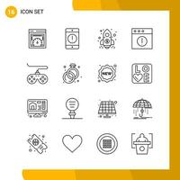 16 Icon Set Line Style Icon Pack Umrisssymbole isoliert auf weißem Hintergrund für responsive Website, die kreativen schwarzen Icon-Vektorhintergrund entwirft vektor