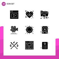 Glyph-Icon-Set Packung mit 9 soliden Icons isoliert auf weißem Hintergrund für reaktionsschnelles Website-Design, Print und mobile Anwendungen, kreativer schwarzer Icon-Vektor-Hintergrund vektor