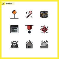9 universelle gefüllte flache Farbzeichen Symbole der Dekorationstext-Islam-Website-Seite editierbare Vektordesign-Elemente vektor
